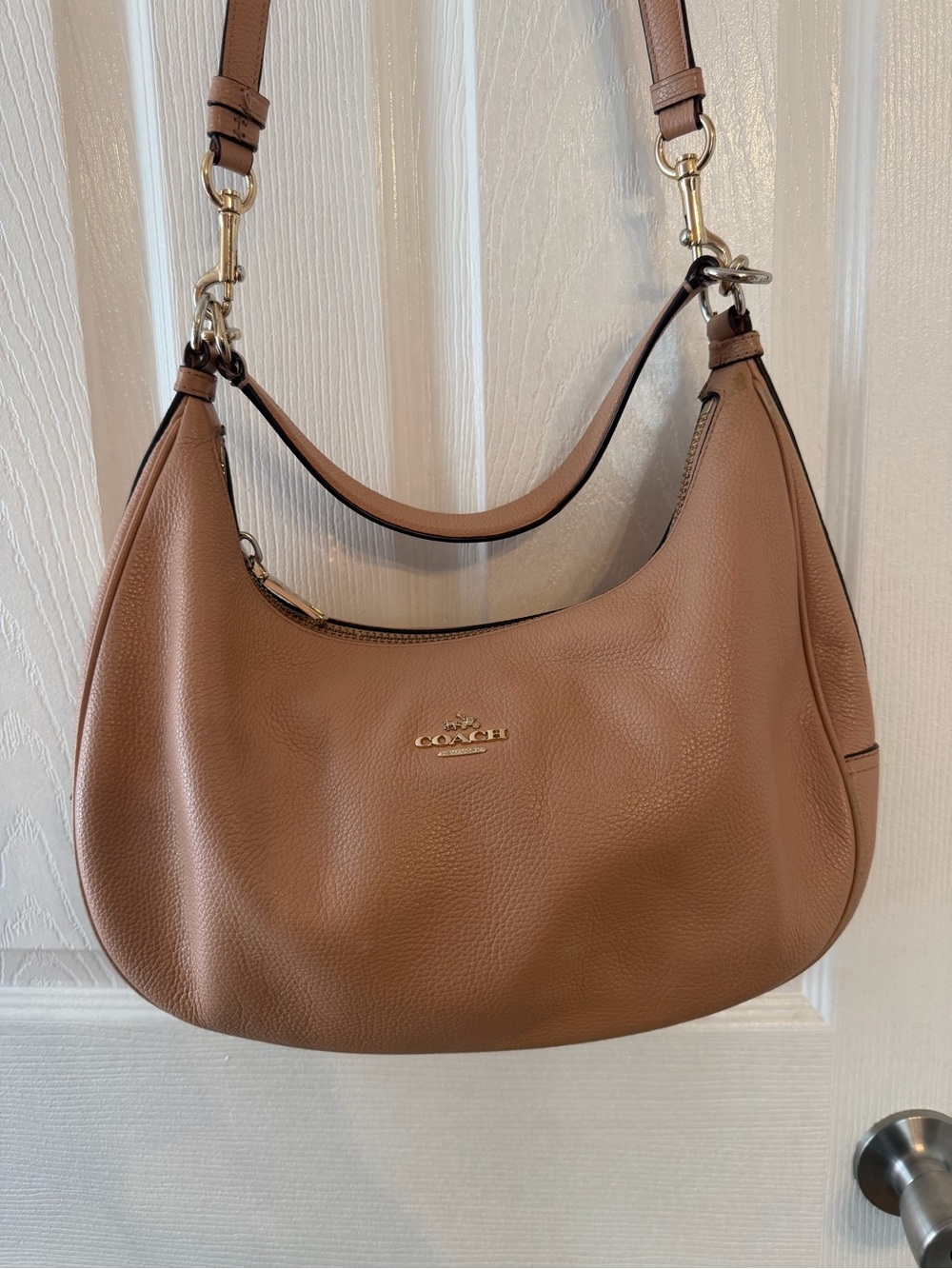 Coach Pebbled Leather Hobo in Tan Brown with Gold Hardware